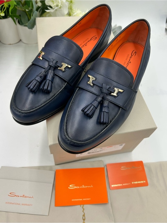 Men\'s Santoni blue Leather tassel loafers size 9 US made in Italy main image 5